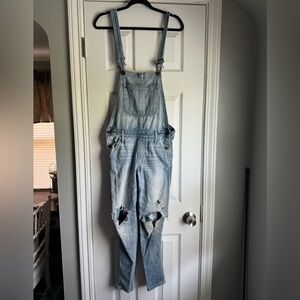 Abercrombie & Fitch Lightwash Distressed Denim Jean Overalls Size Small